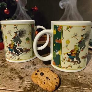 Pair of Norman Rockwell Christmas Mugs Houston Harvest HH Hallmark 1997
